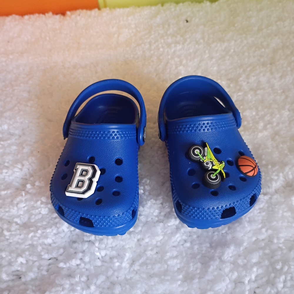 CROCS Kids Royal Blue Clogs with Sports Charms